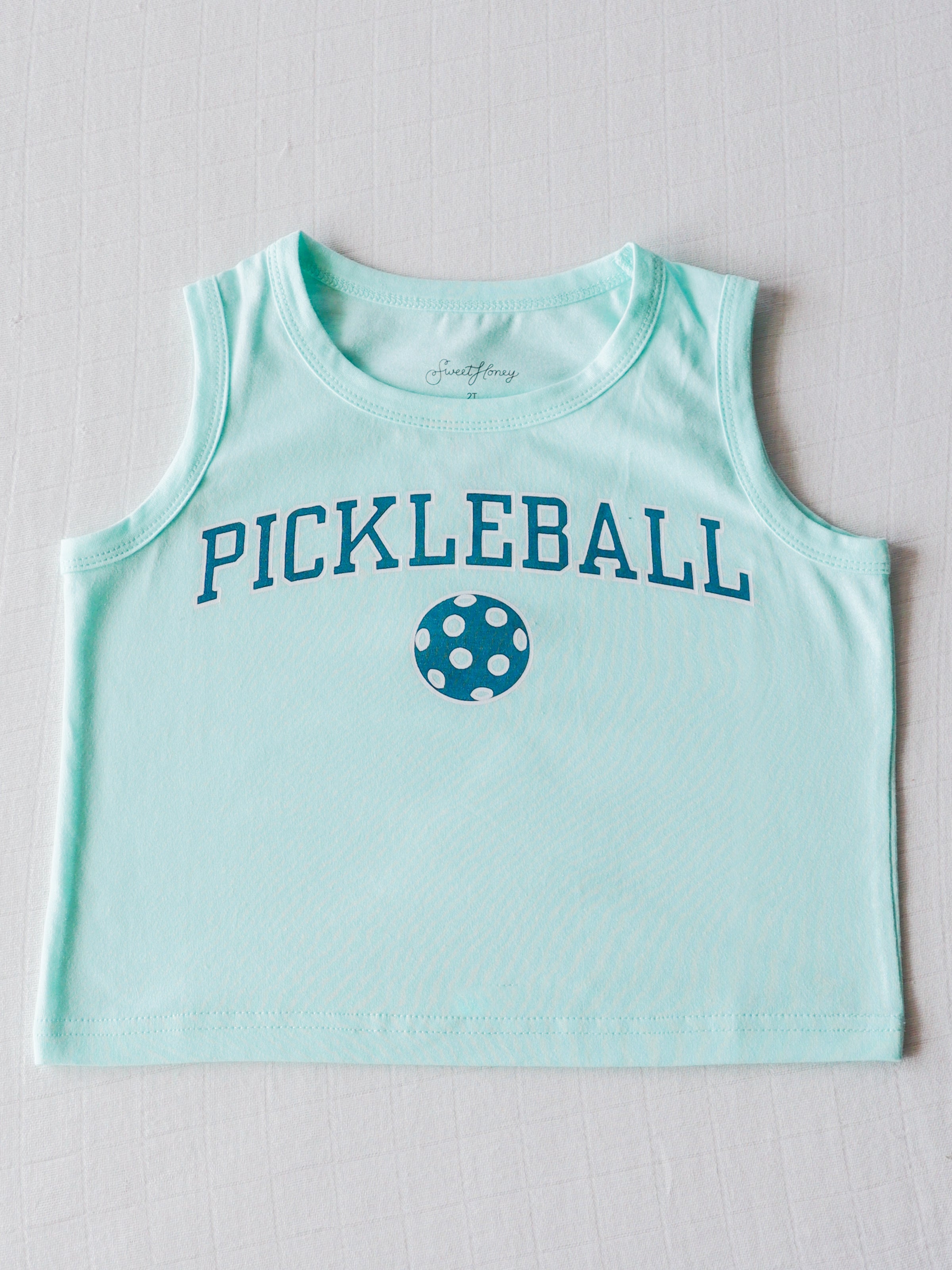 Sky Blue Pickleball Graphic Tank Top Cotton Crew