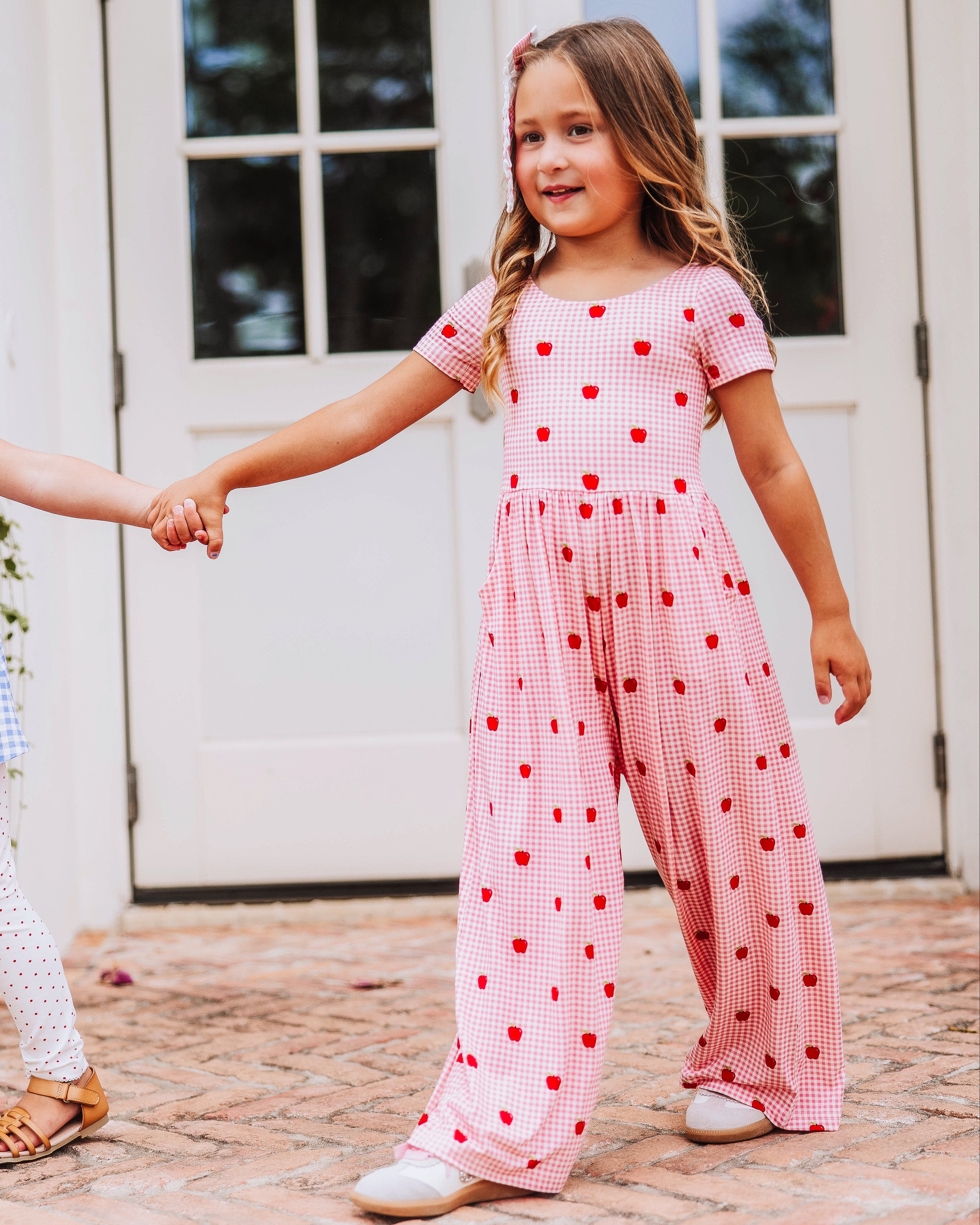 Leggy Romper - Apple Gingham Pink Viscose Lined Scoop Pockets