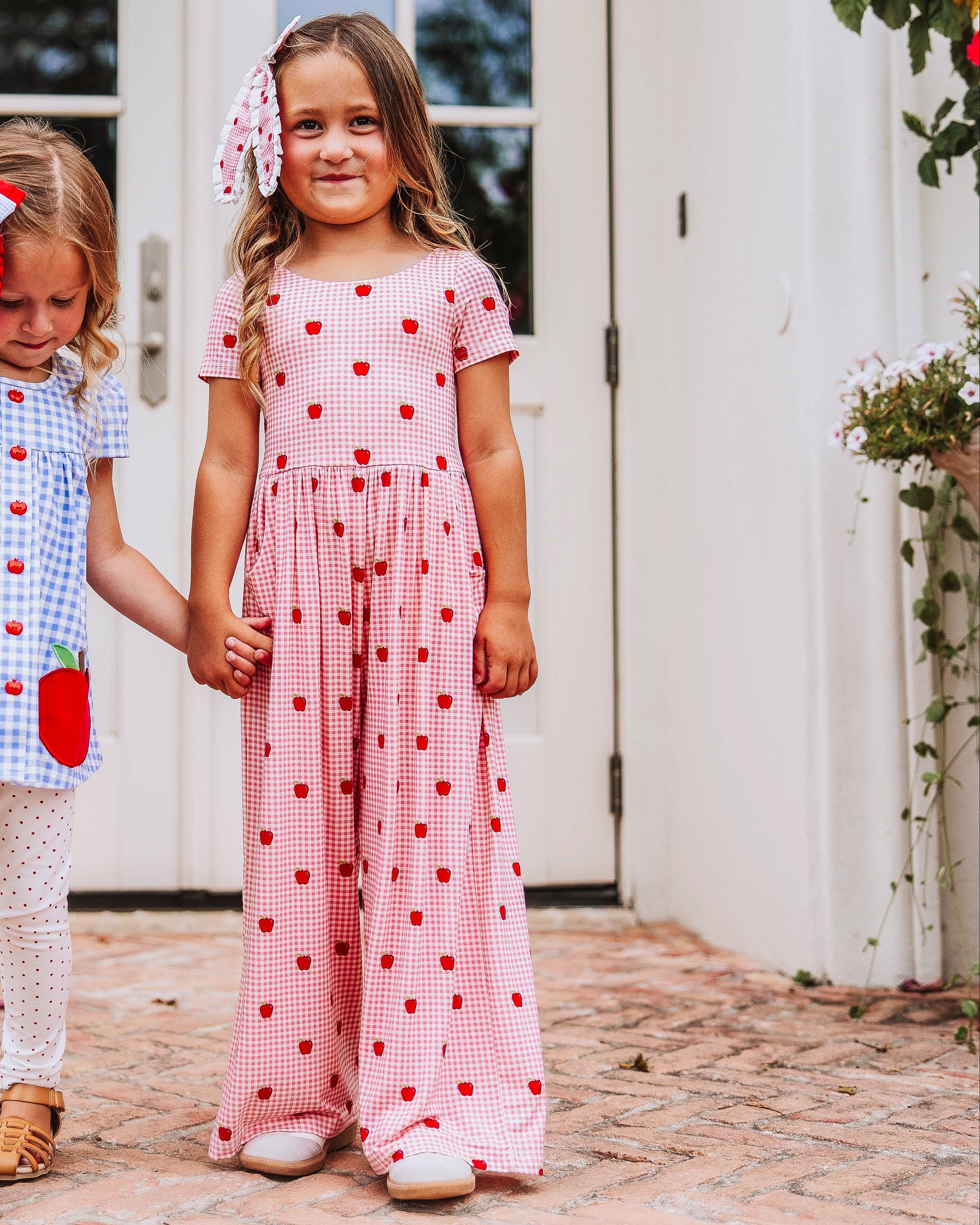 Leggy Romper - Apple Gingham Pink Viscose Lined Scoop Pockets
