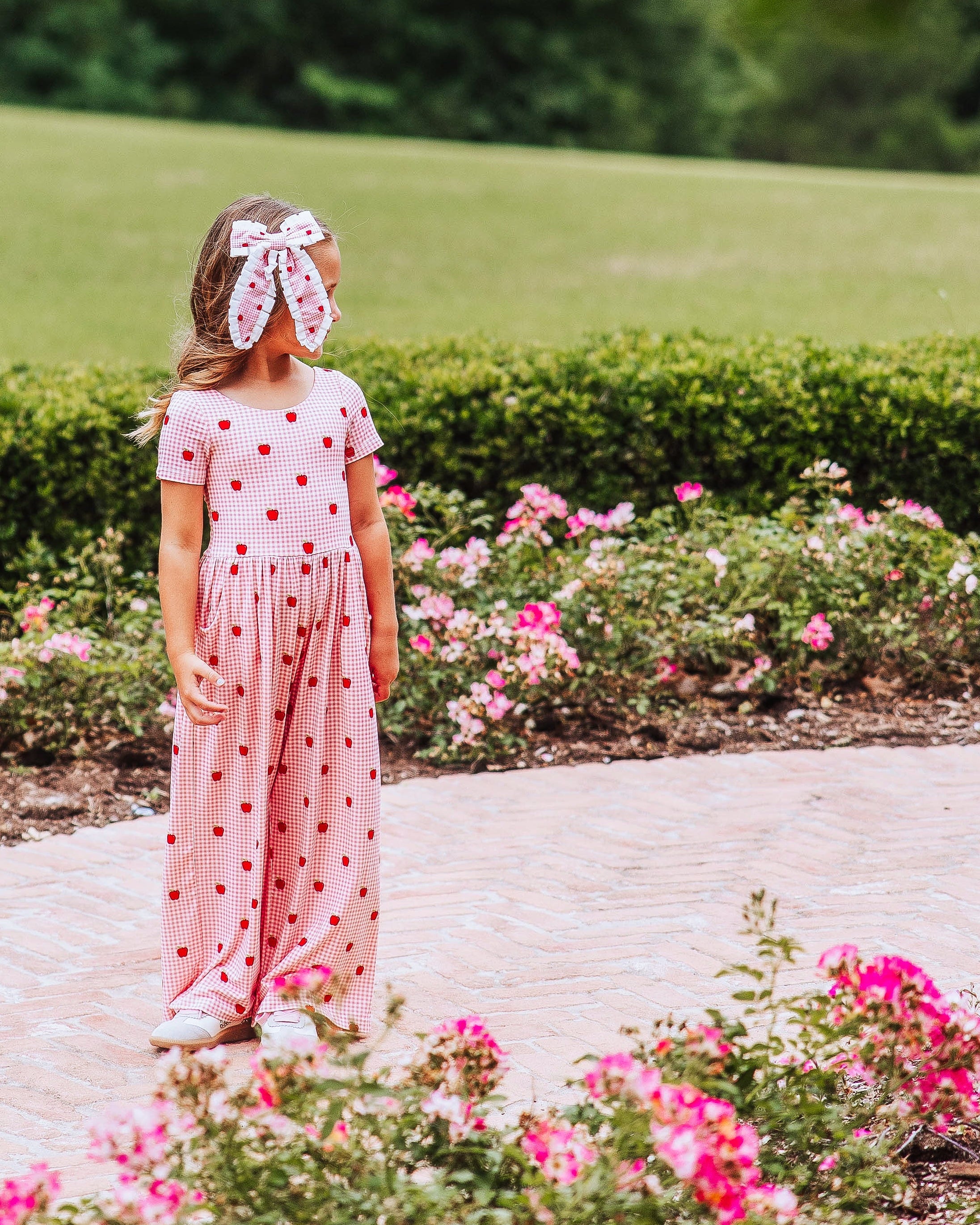 Leggy Romper - Apple Gingham Pink Viscose Lined Scoop Pockets