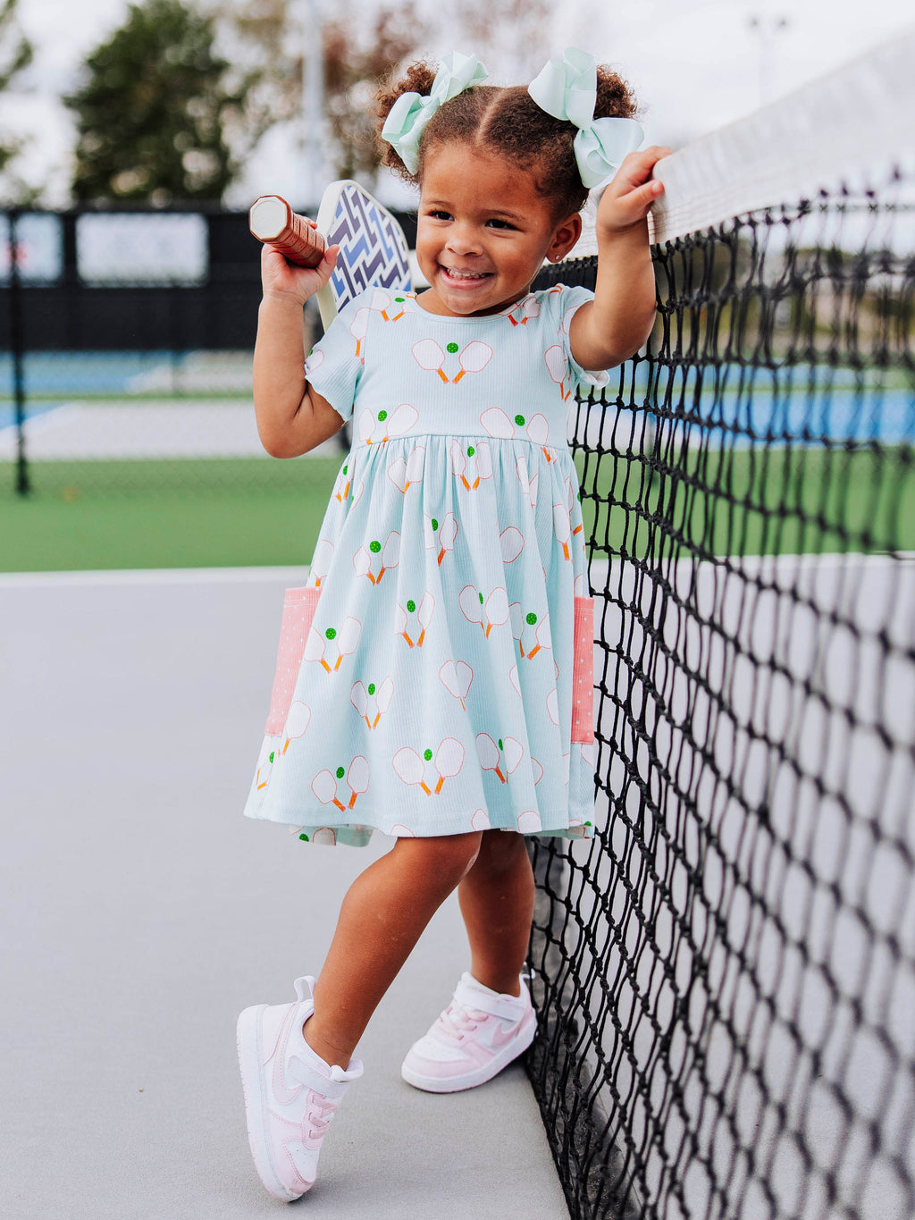 Ribbed Knit Dress - Pickleball Print Lined Bodice Lettuce Hem