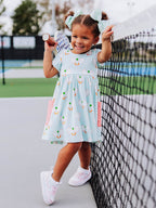 Ribbed Knit Dress - Pickleball Print Lined Bodice Lettuce Hem
