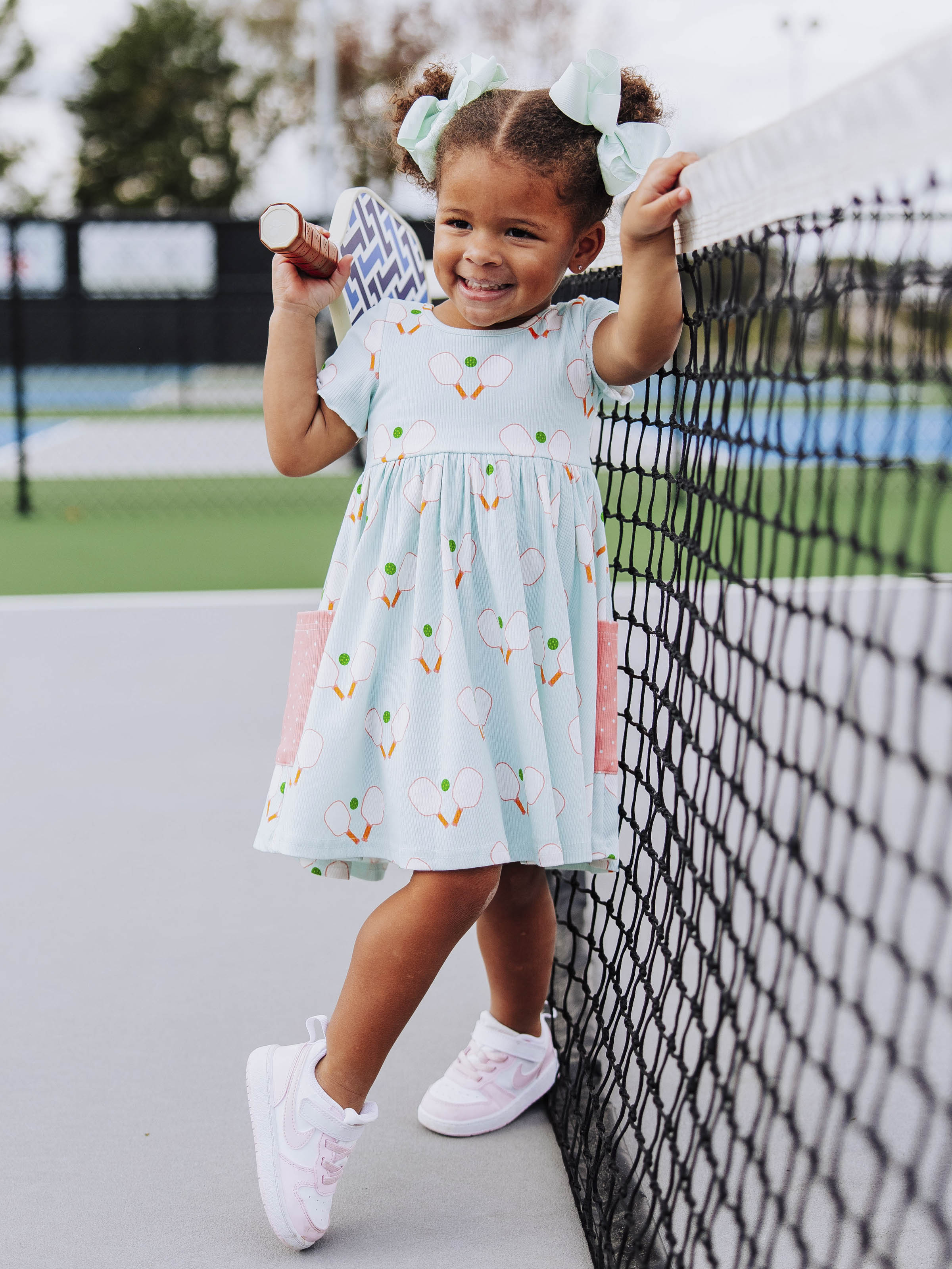 Ribbed Knit Dress - Pickleball Print Lined Bodice Lettuce Hem