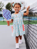 Ribbed Knit Dress - Pickleball Print Lined Bodice Lettuce Hem