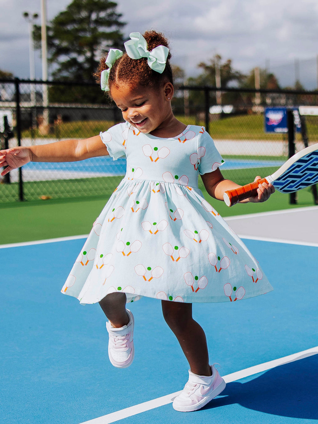 Ribbed Knit Dress - Pickleball Print Lined Bodice Lettuce Hem