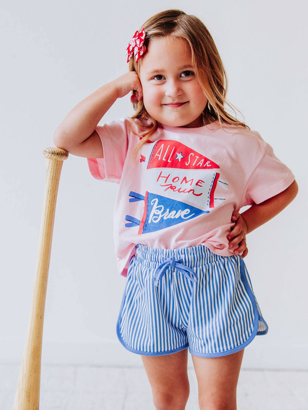 Athletic Shorts - Blue Stripe Cotton Drawstring Above Knee
