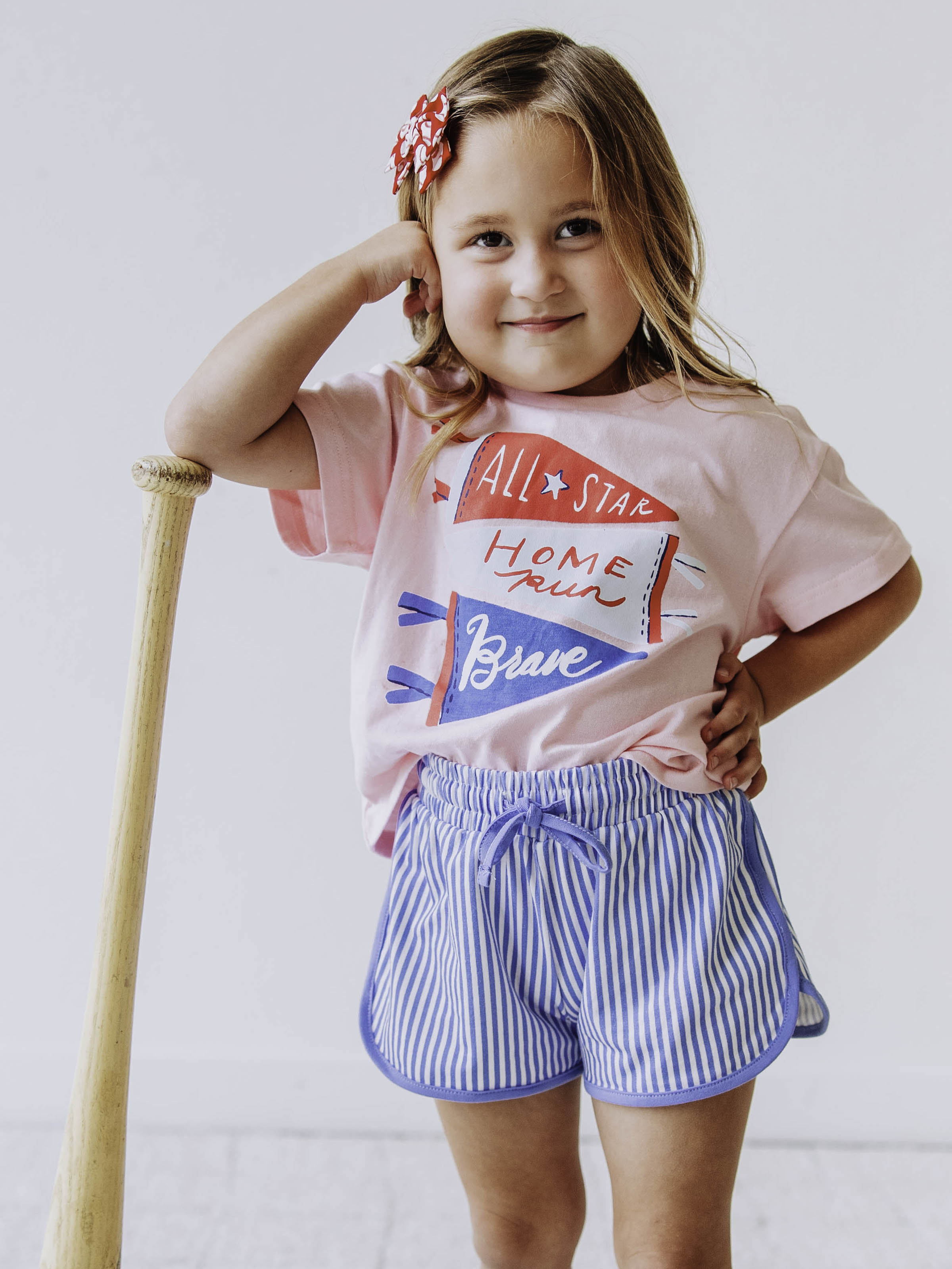 Athletic Shorts - Blue Stripe Cotton Drawstring Above Knee