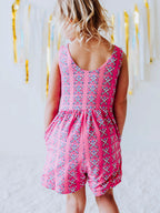 Short Leggy Romper - Baseball Bats Pink Lined Pockets
