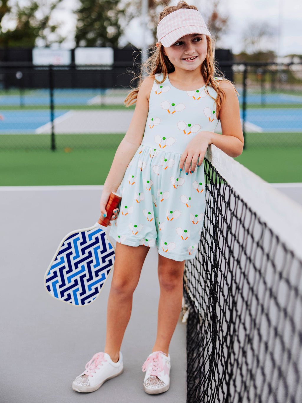 Short Leggy Romper - Pickleball Print Lined Hidden Pockets