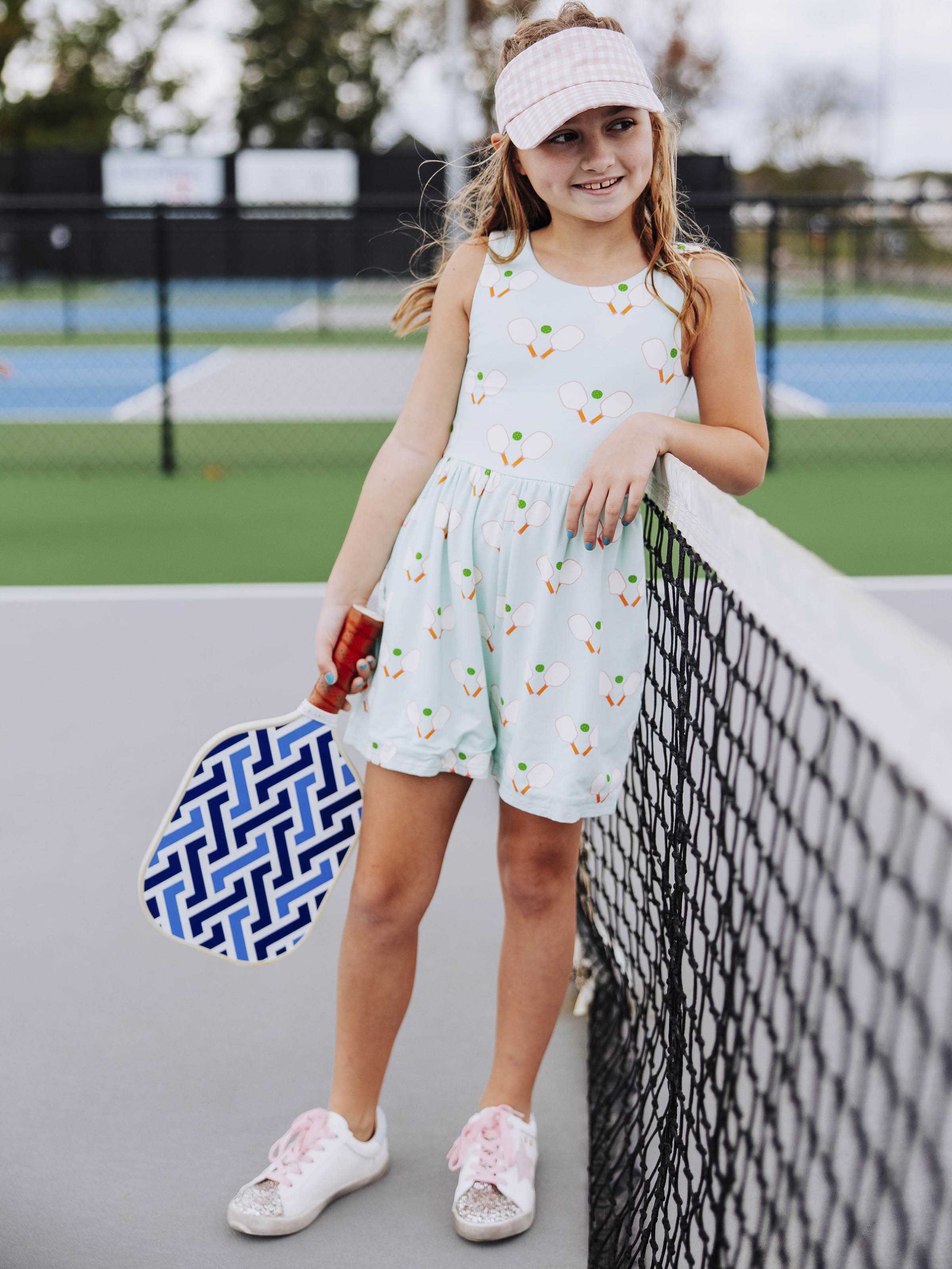 Short Leggy Romper - Pickleball Print Lined Hidden Pockets
