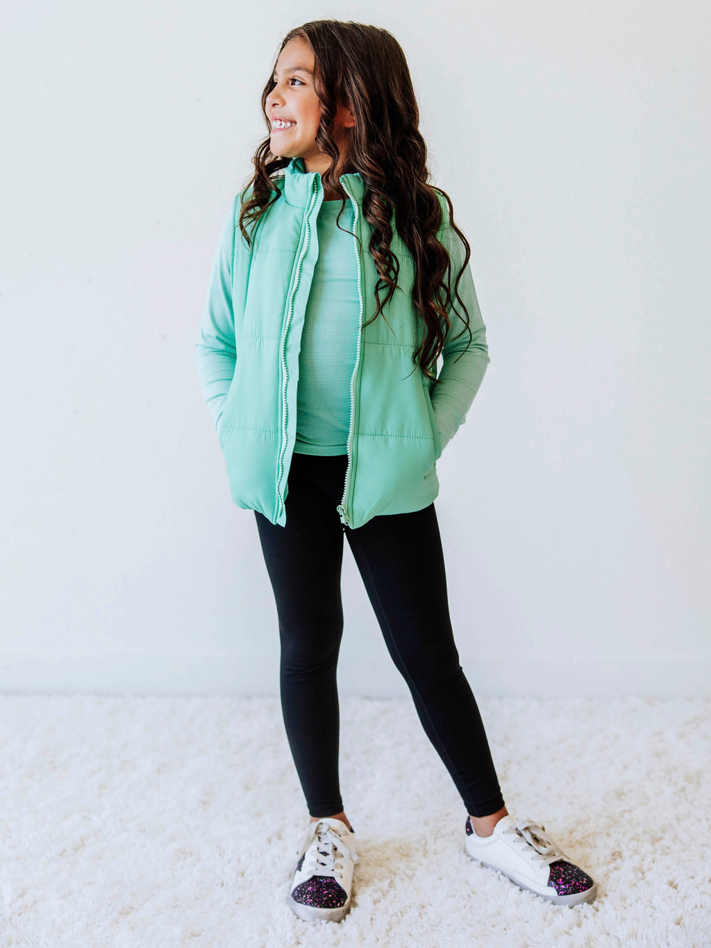 Puffer Vest - Seafoam Green Zip Lined Side Pockets