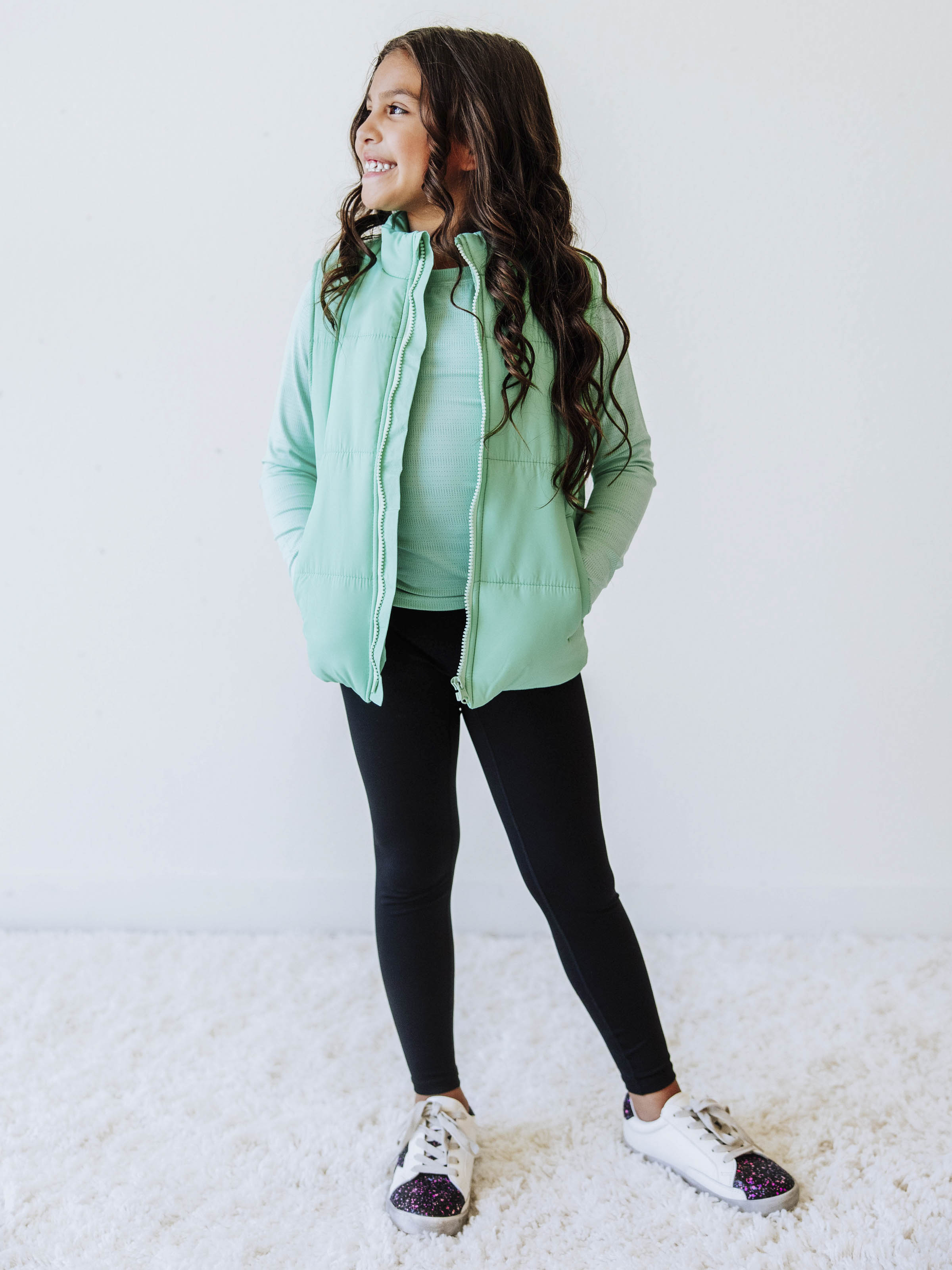 Puffer Vest - Seafoam Green Zip Lined Side Pockets