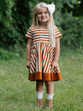 Playdate Dress - Pumpkin Spice Stripe Lined Bodice Buttons