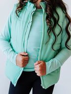 Puffer Vest - Seafoam Green Zip Lined Side Pockets
