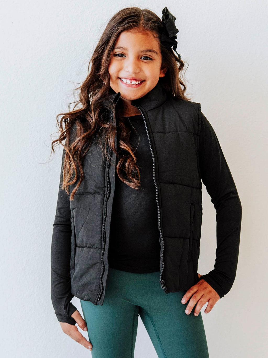 Puffer Vest - Black Zip Polyester Stand Collar Pockets