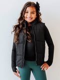 Puffer Vest - Black Zip Polyester Stand Collar Pockets