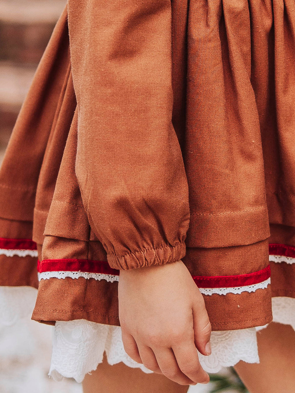 Linen Dress - Gingerbread Lined Eyelet Velvet Trim Size Up