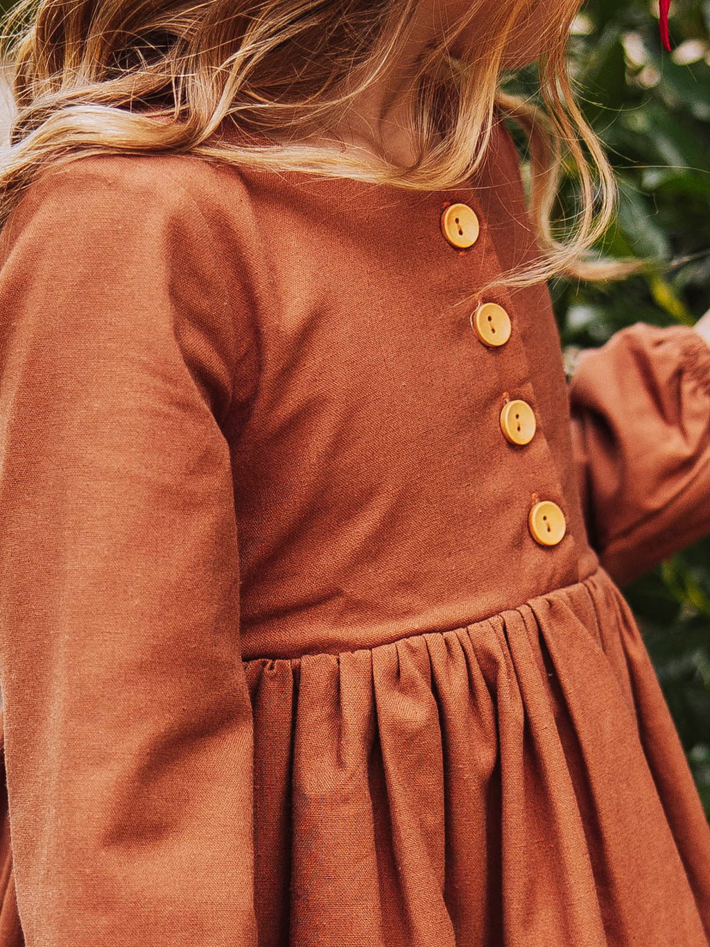 Linen Dress - Gingerbread Lined Eyelet Velvet Trim Size Up