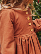 Linen Dress - Gingerbread Lined Eyelet Velvet Trim Size Up