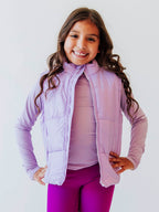 Puffer Vest - Soft Lavender Zip Polyester Lined Collar