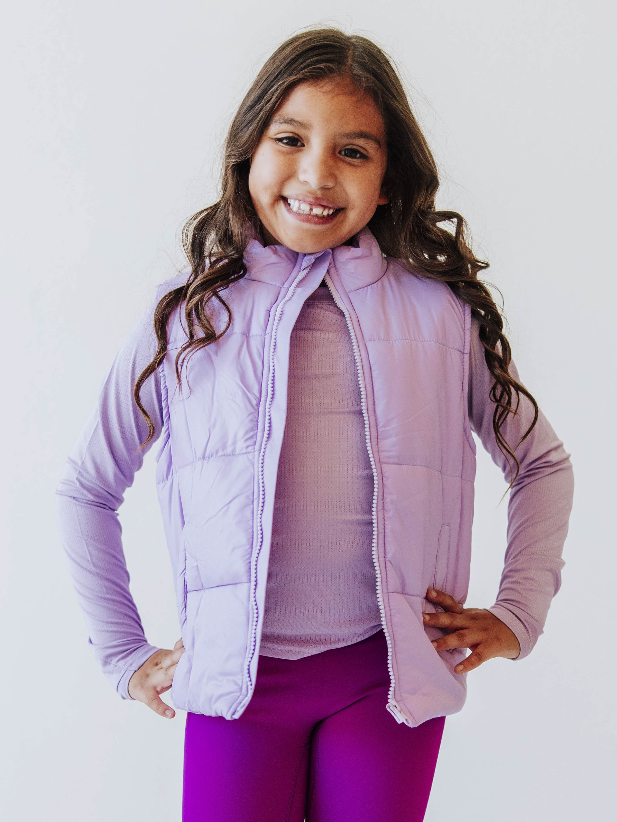 Puffer Vest - Soft Lavender Zip Polyester Lined Collar