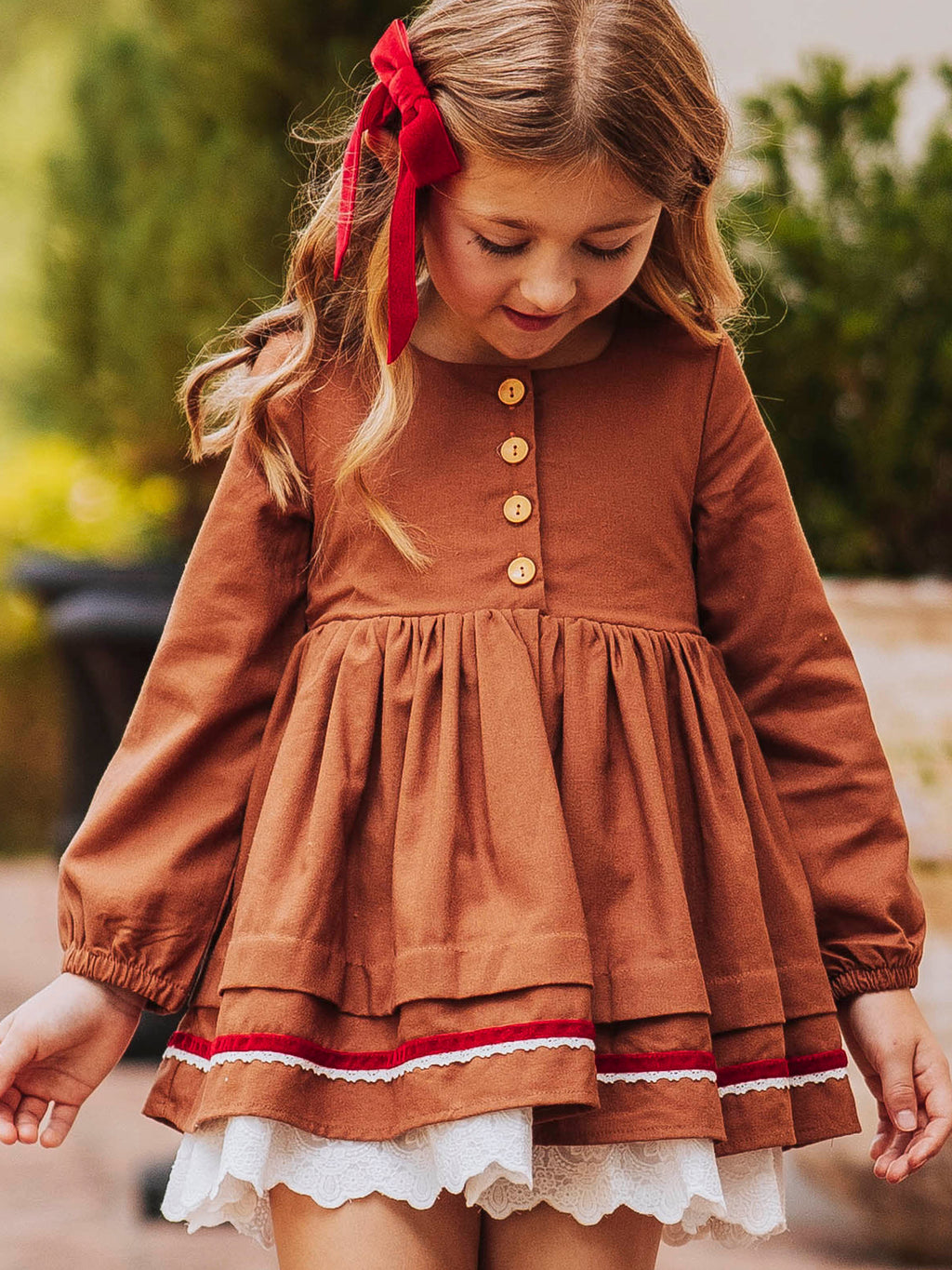 Linen Dress - Gingerbread Lined Eyelet Velvet Trim Size Up
