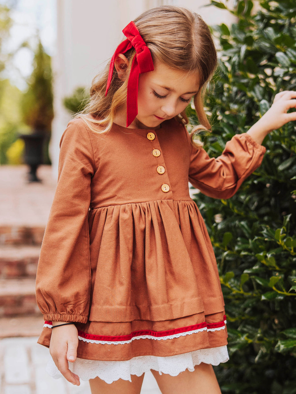 Linen Dress - Gingerbread Lined Eyelet Velvet Trim Size Up