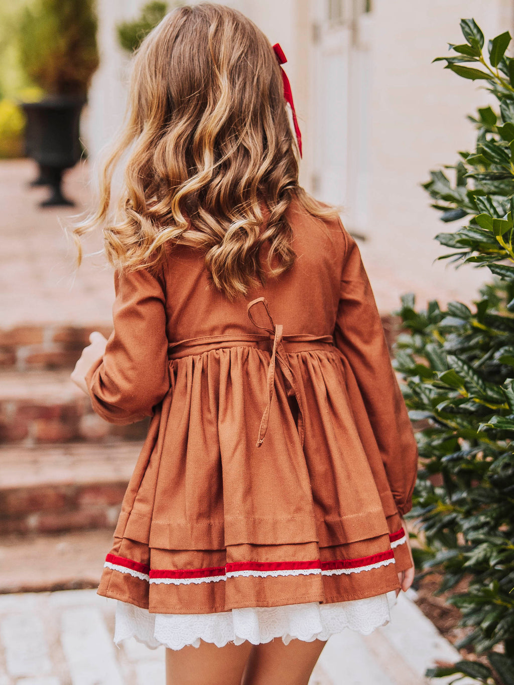 Linen Dress - Gingerbread Lined Eyelet Velvet Trim Size Up