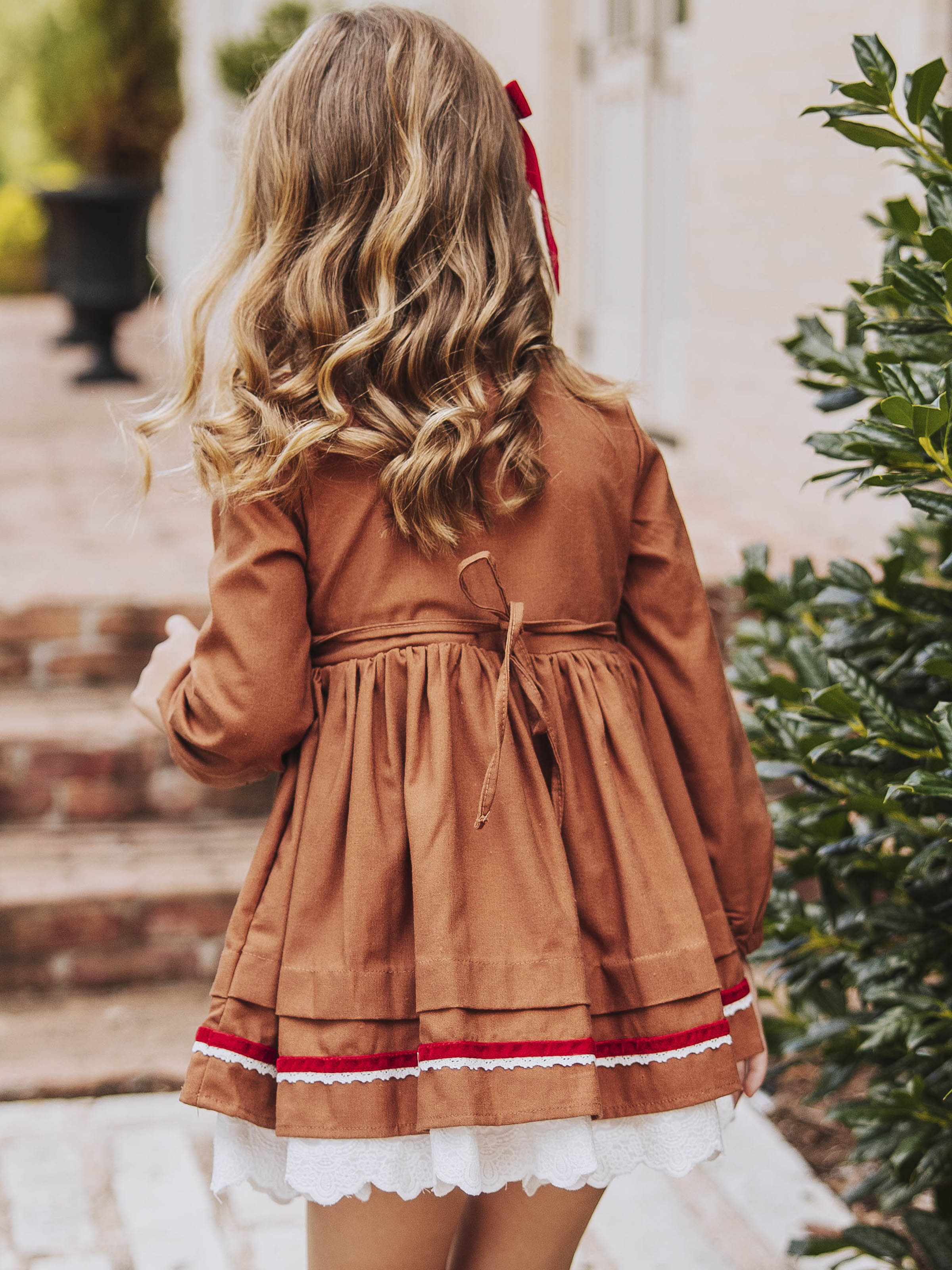 Linen Dress - Gingerbread Lined Eyelet Velvet Trim Size Up