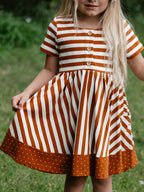 Playdate Dress - Pumpkin Spice Stripe Lined Bodice Buttons