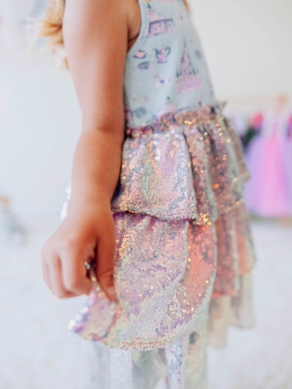 Sequin Tiered Dress - Magical Day Cotton Lined Pastel Sparkle