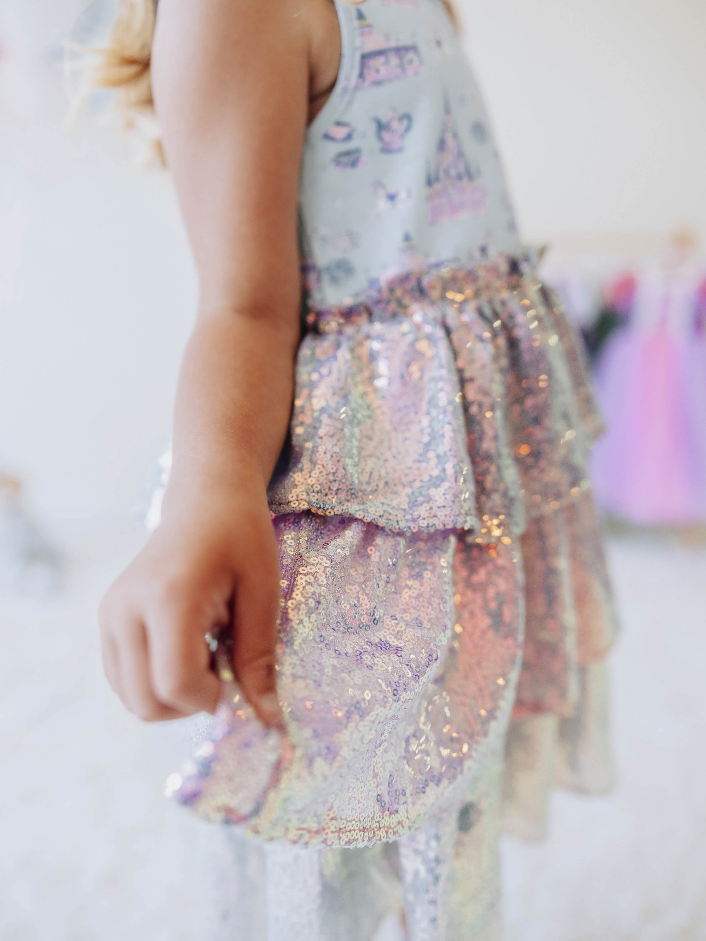 Sequin Tiered Dress - Magical Day Cotton Lined Pastel Sparkle