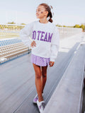 Warm Knit Sweatshirt - Purple Chenille Applique White