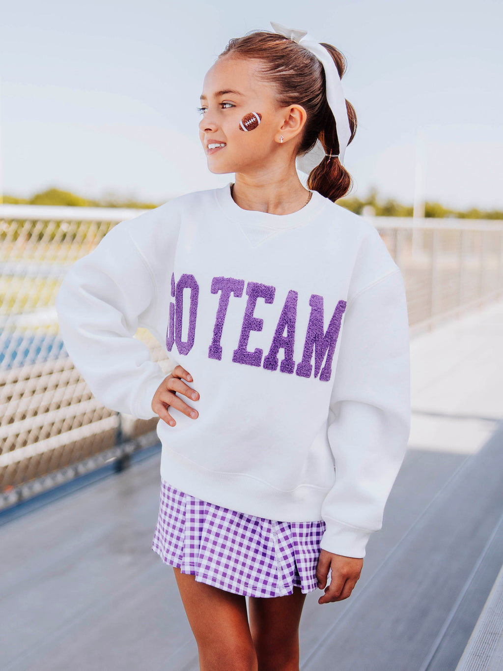 Warm Knit Sweatshirt - Purple Chenille Applique White