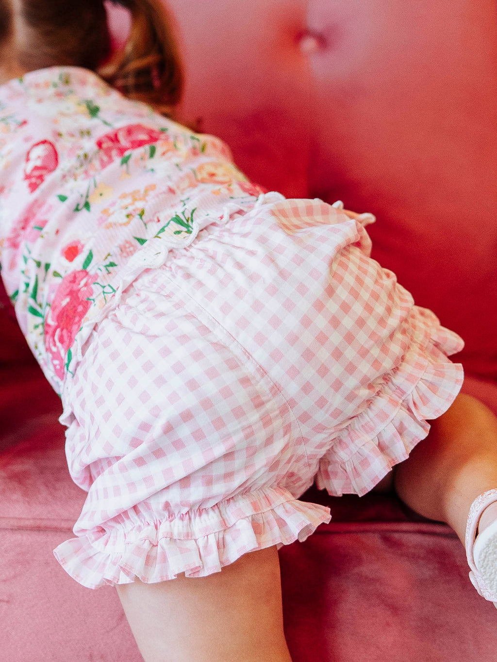 Ruffled Shorts - Pink Gingham Cotton Lined Button Closure