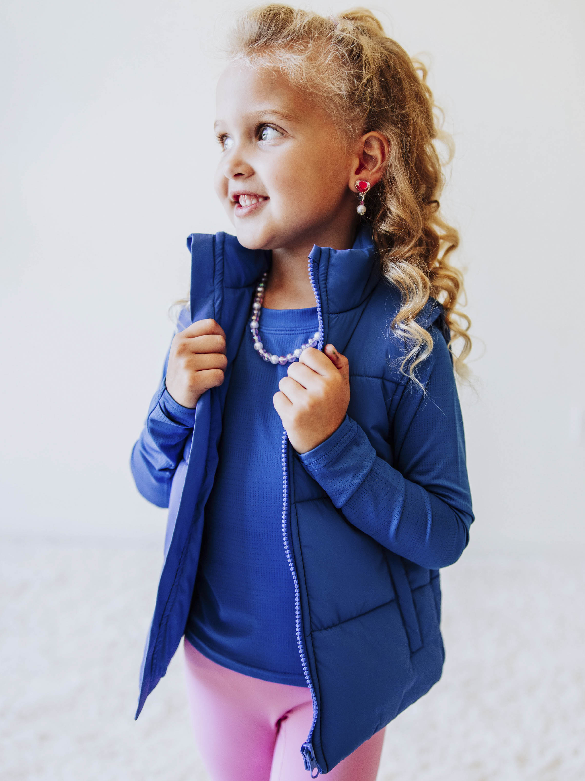 Puffer Vest - Royal Blue Zip Lined Stand Collar