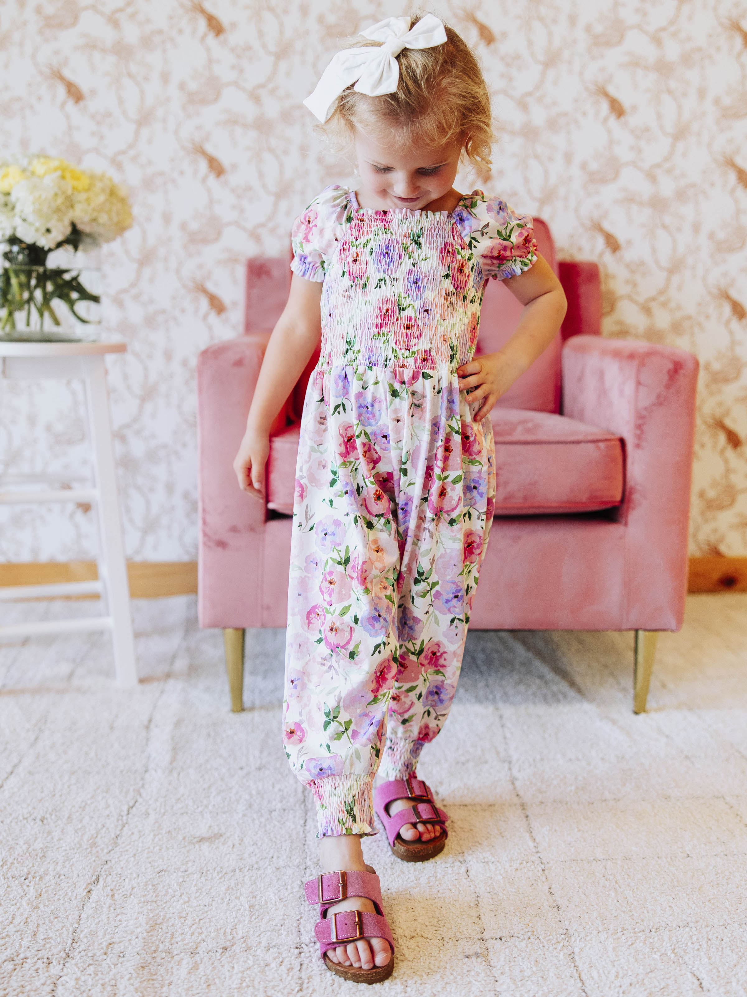 Smocked Romper - Soft Bliss Cotton Lined Elastic Ankle Puff Sleeves