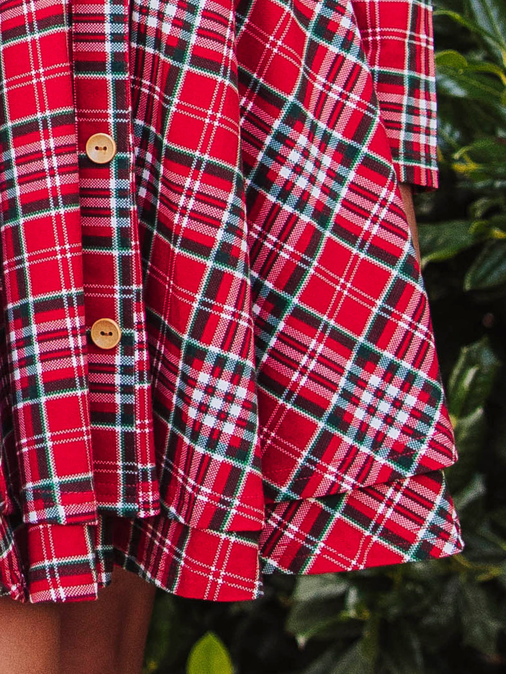Button Front Dress - Merry Plaid Lined Collar Double Skirt