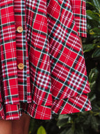 Button Front Dress - Merry Plaid Lined Collar Double Skirt