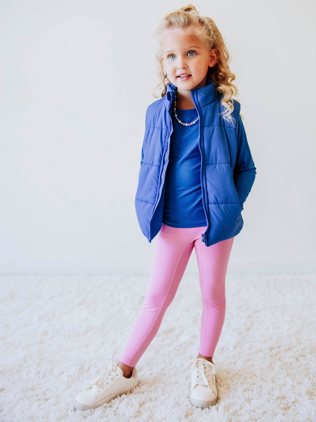 Puffer Vest - Royal Blue Zip Lined Stand Collar