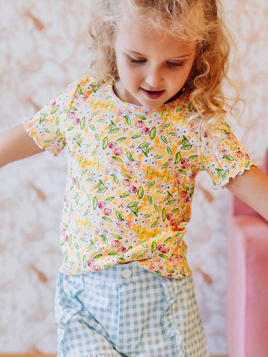 Frilled Sleeve Shirt - Happy Yellow Lettuce Hem Onesie