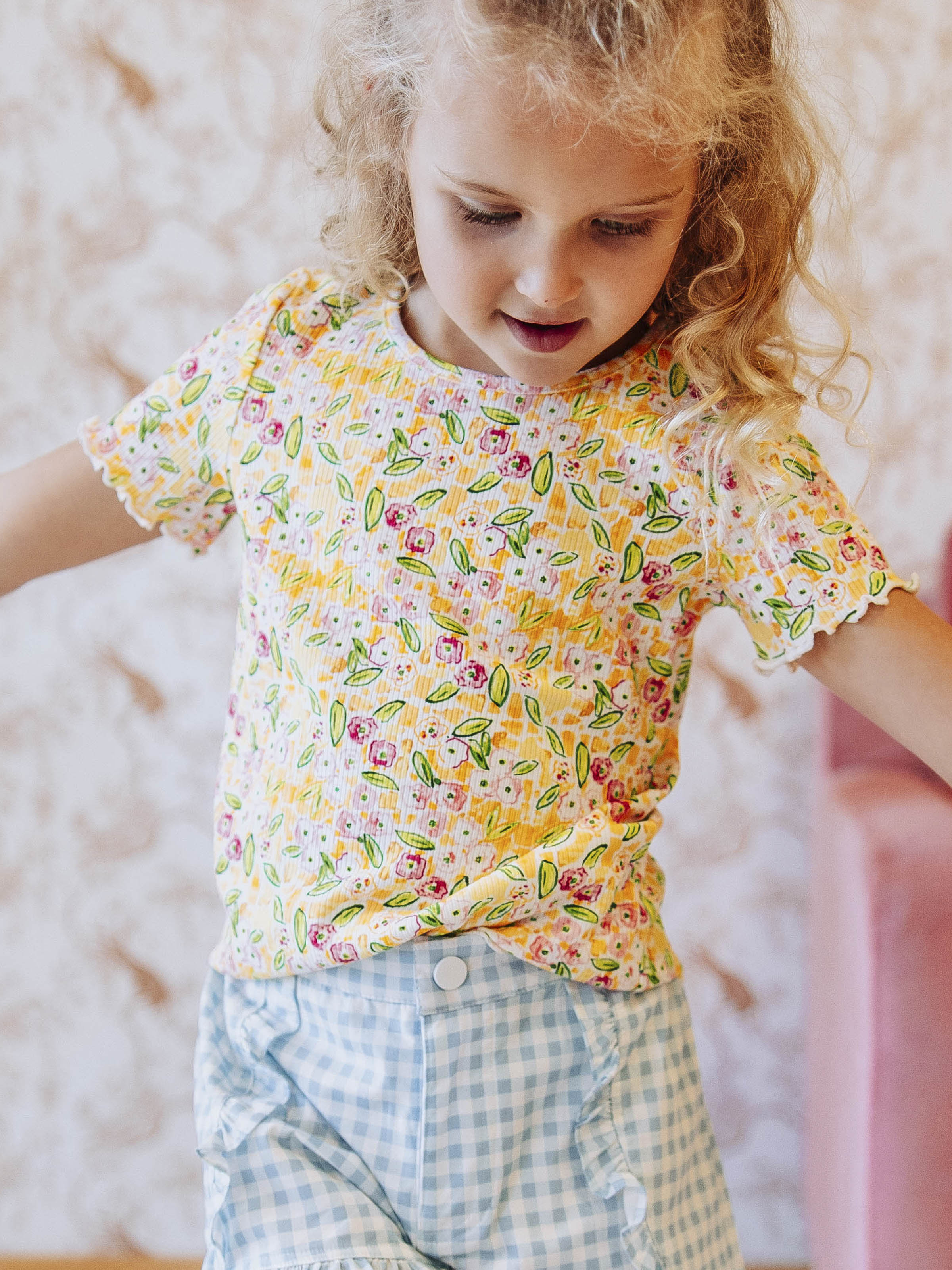 Frilled Sleeve Shirt - Happy Yellow Lettuce Hem Onesie