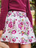 Skort - Autumn Flowers Cotton Linen Elastic Back Buttons
