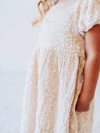 Sequin Dress - Champagne Sparkle Polyester Lined Zip Puff Sleeve