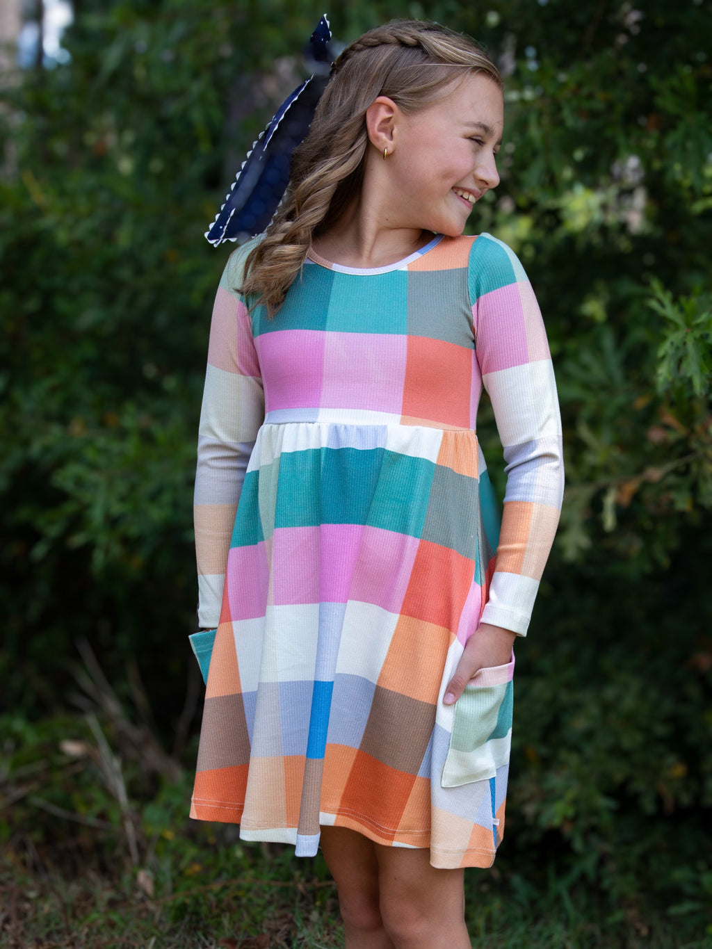 Fitted Ribbed Dress - Fall Nights Plaid Stretch Knit