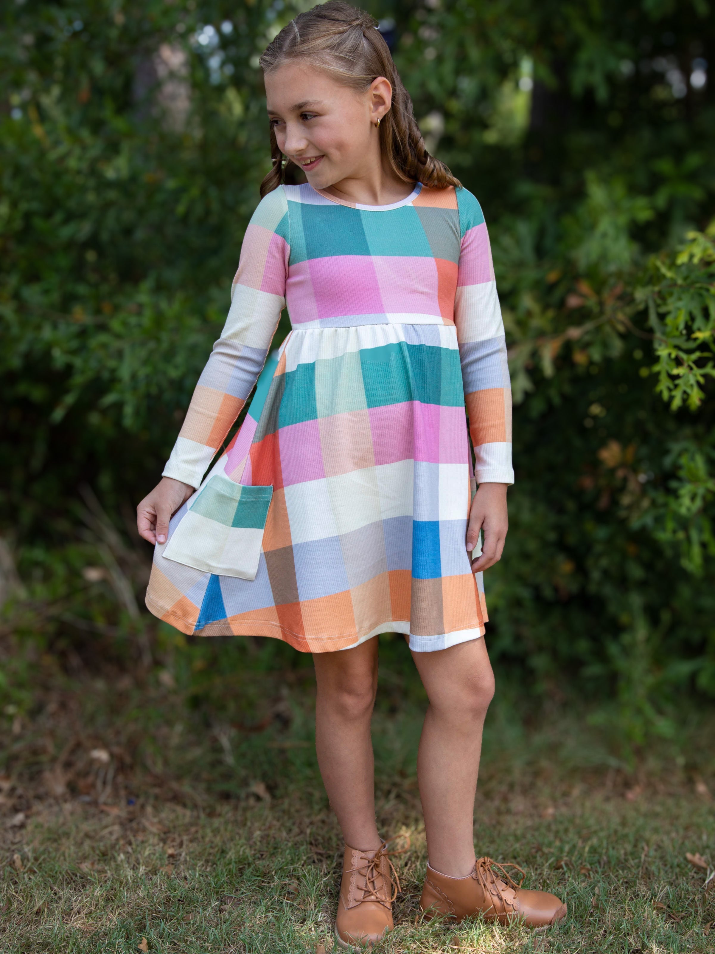 Fitted Ribbed Dress - Fall Nights Plaid Stretch Knit