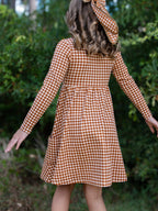 Fitted Ribbed Dress - Brown Check Cotton Spandex Stretch