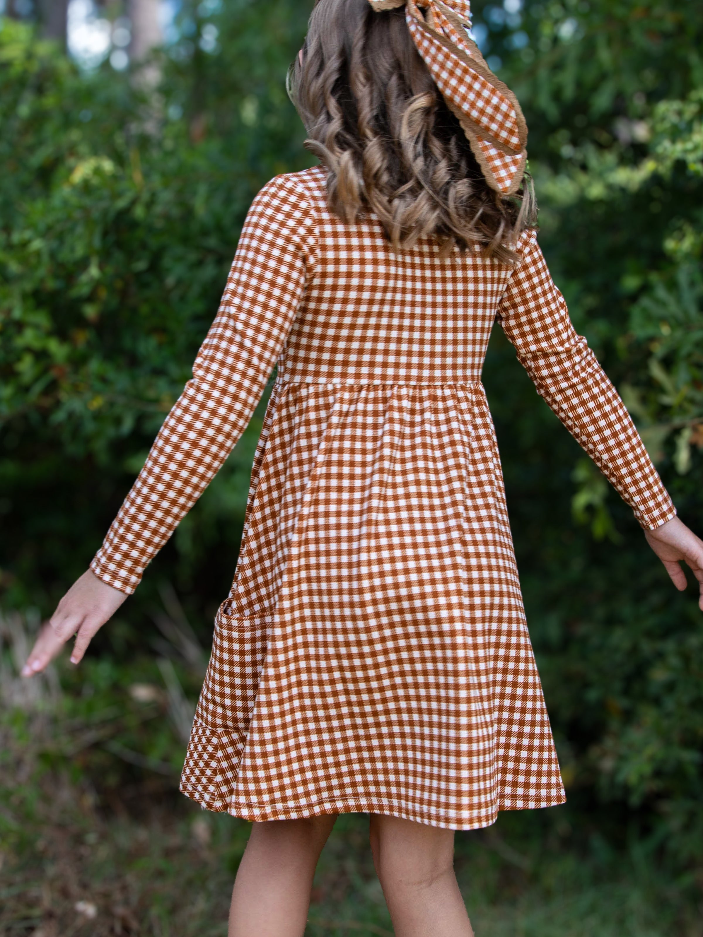 Fitted Ribbed Dress - Brown Check Cotton Spandex Stretch