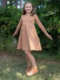 Fitted Ribbed Dress - Brown Check Cotton Spandex Stretch