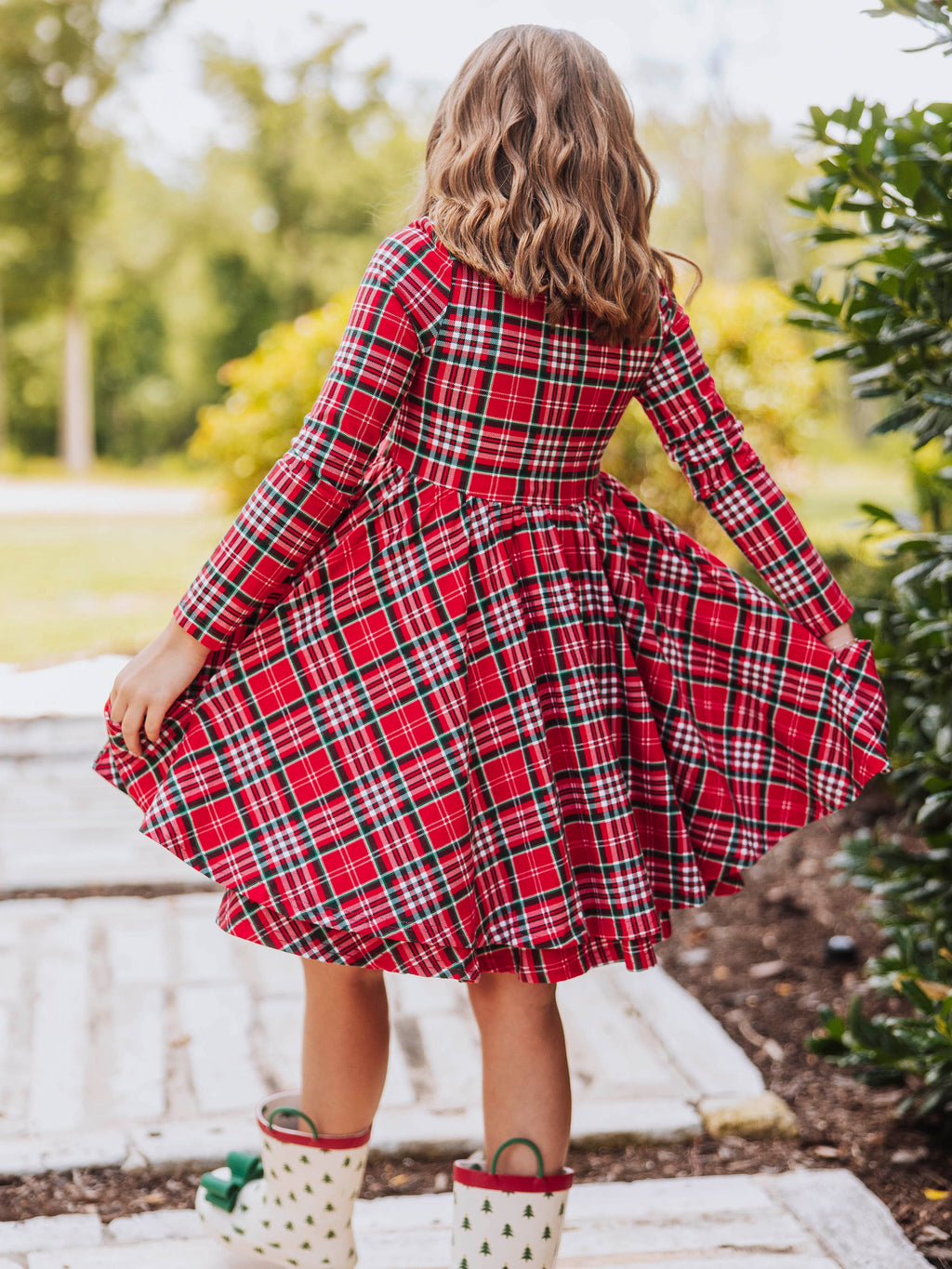 Button Front Dress - Merry Plaid Lined Collar Double Skirt